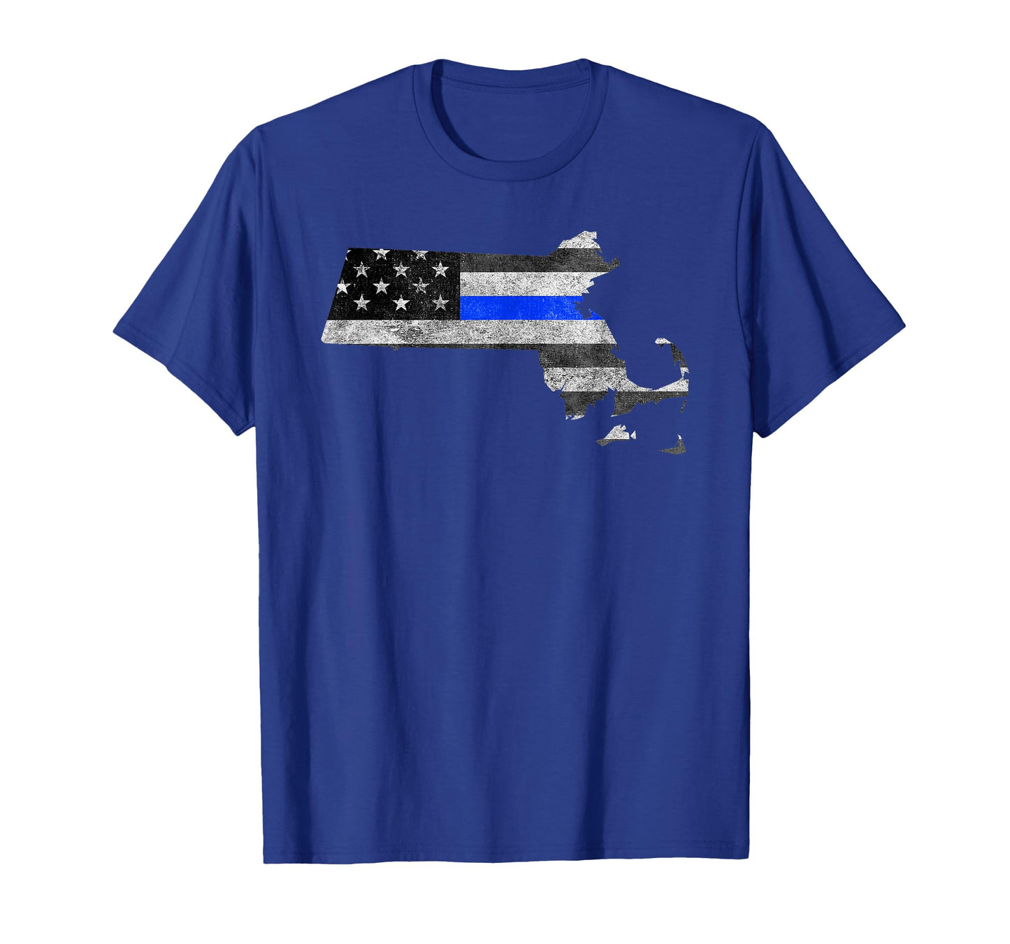 Police Thin Blue Line Massachusetts USA Flag Map Shirt Women Kids Men T-Shirt