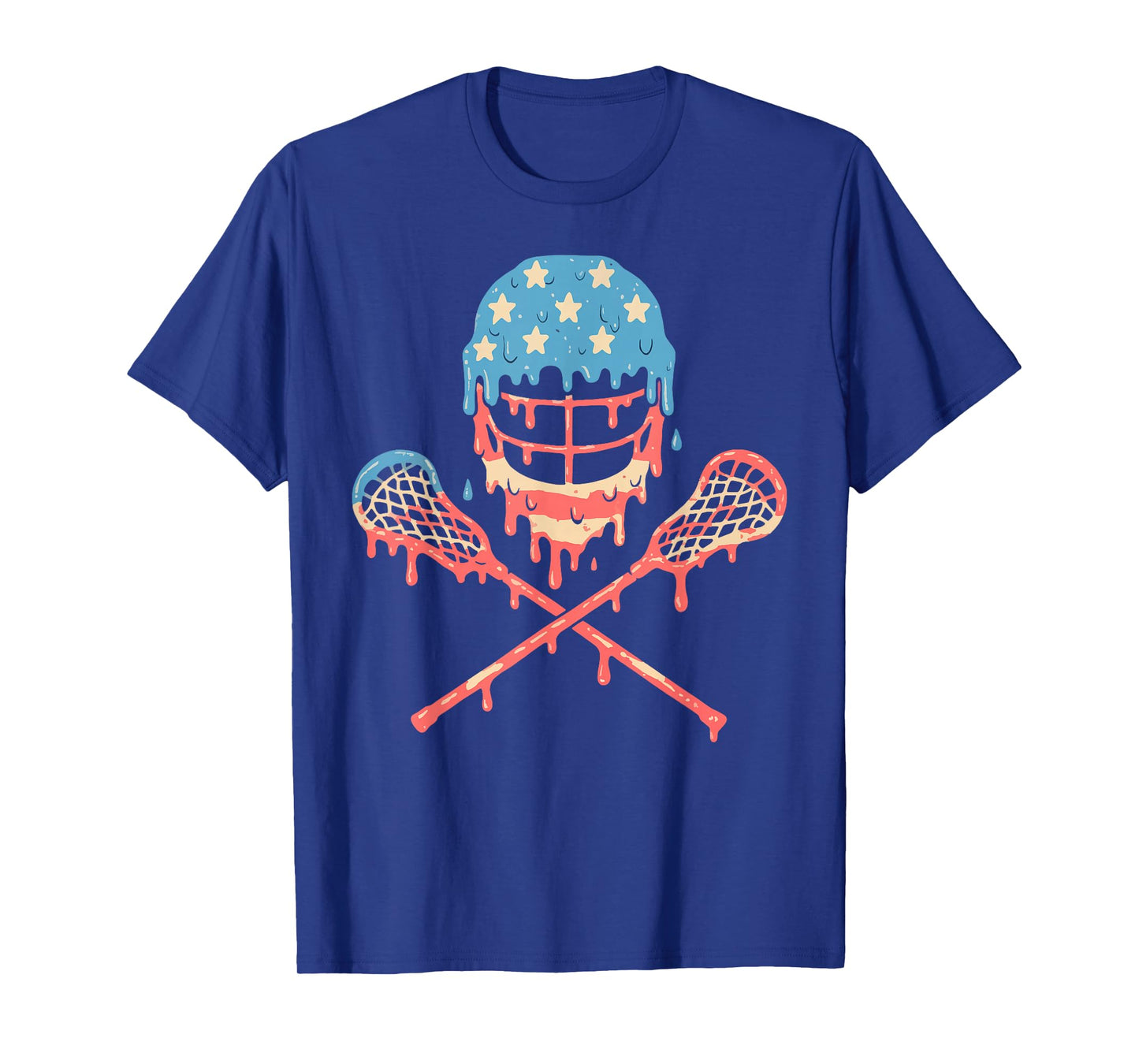 Lacrosse American Flag Drip Helmet Lax Sticks Ice Cream T-Shirt