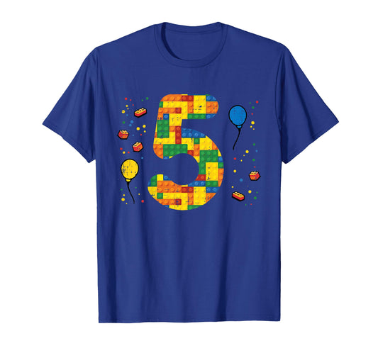 5th Birthday Blocks Building Bricks 5 Year Old Boys Kids T-Shirt