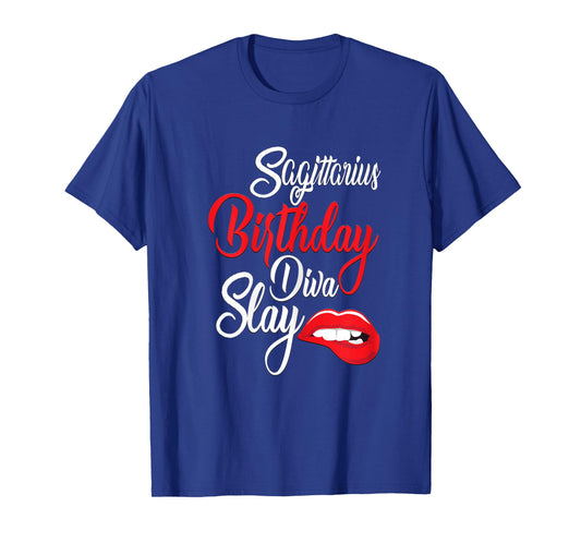 Womens Sagittarius Diva Birthday Girl Mode Sexy Biting Red Lips T-Shirt
