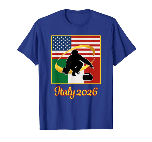 Italy 2026 Curling 2026 USA Italy Flags Winter Sports T-Shirt