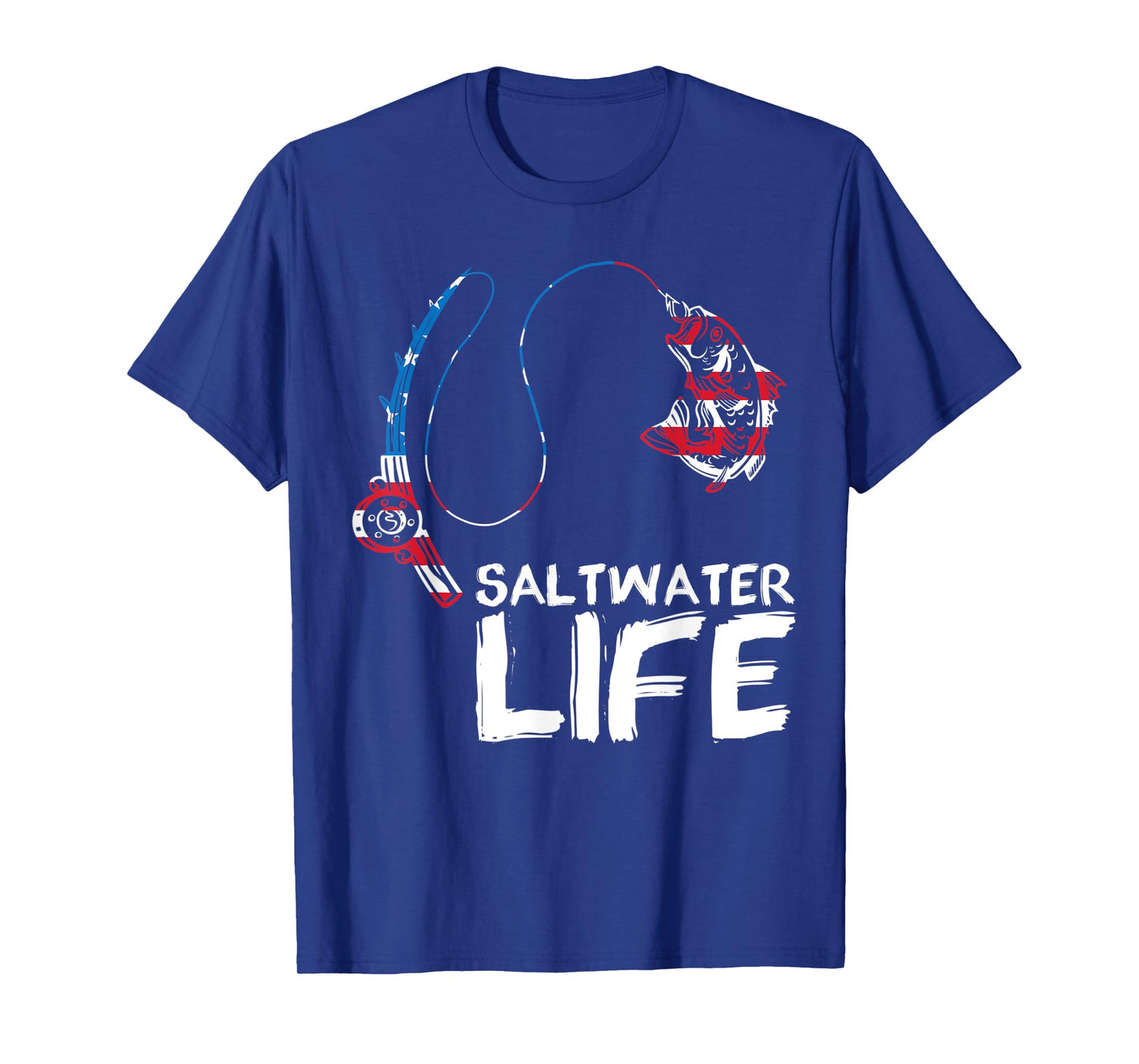 Saltwater Life US Flag Fishing Rod Bass Fishing Fish Catcher T-Shirt