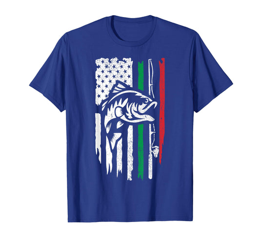 American Italian Bass Fishing Flag For Fisherman Italy USA T-Shirt