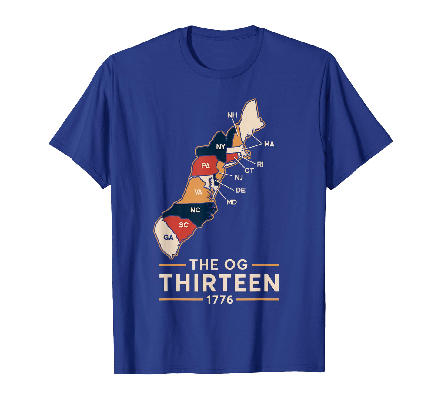 The OG Thirteen 1776 Colonial States Map Patriotic Design T-Shirt