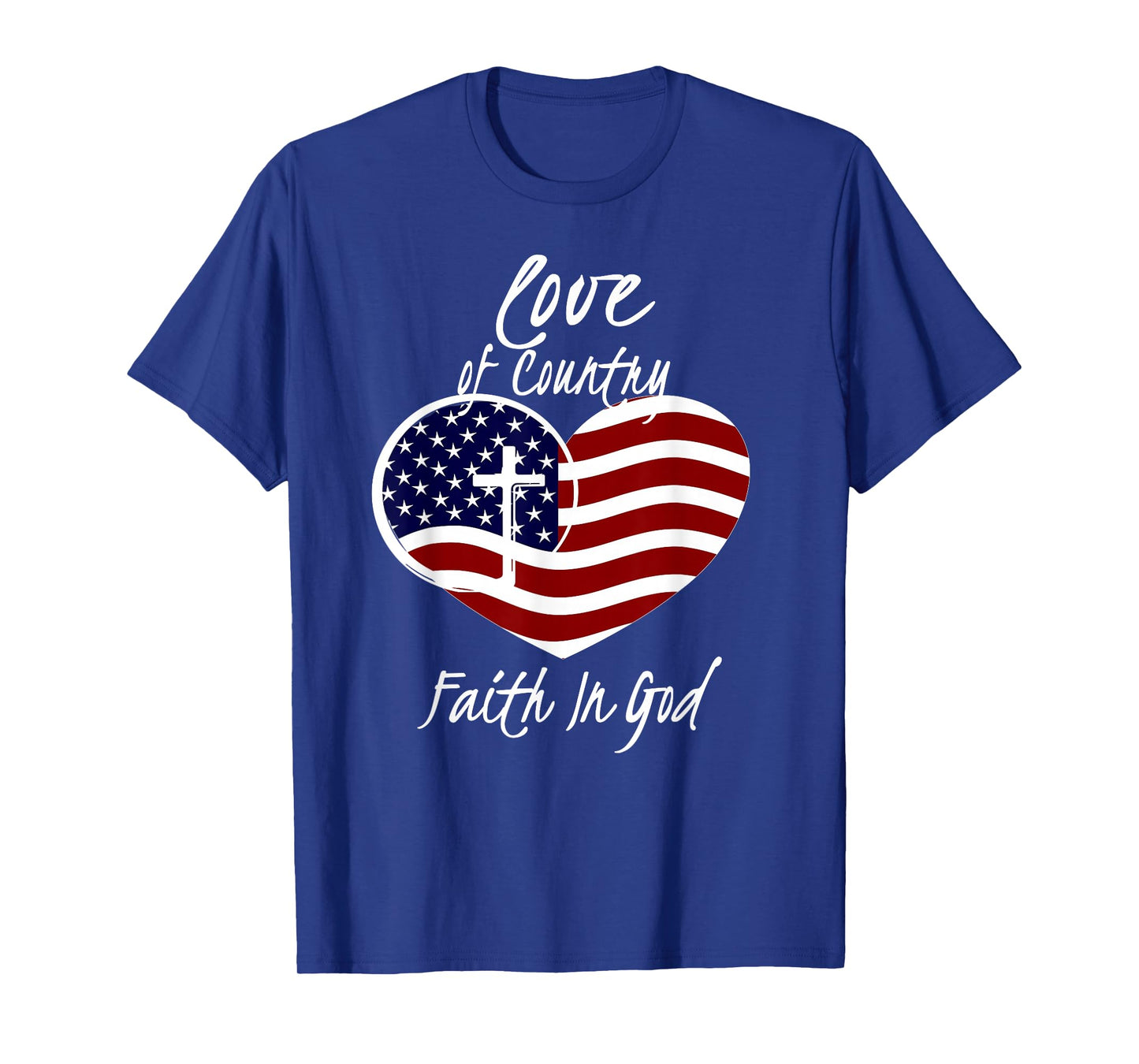 Patriotic Christian Faith in God Heart Cross American Flag T-Shirt Small