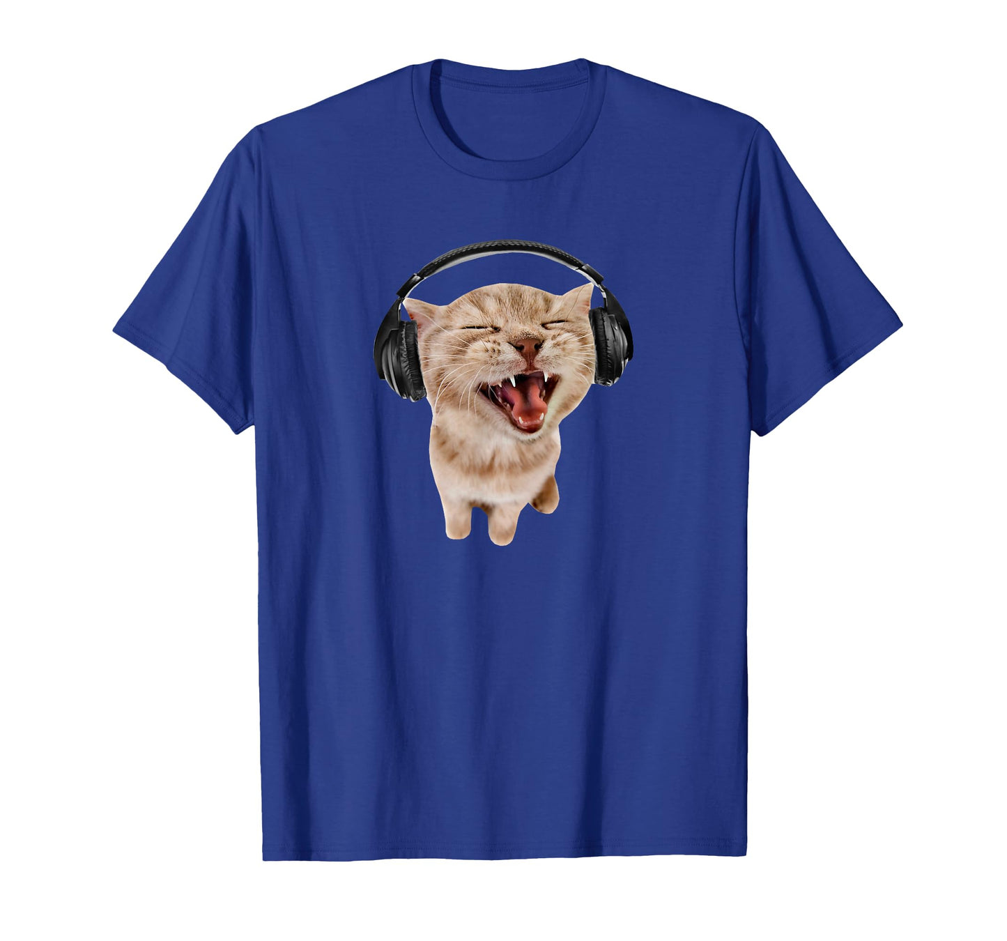Cat With Headphones Meme Men Women Girls Kids T-Shirt