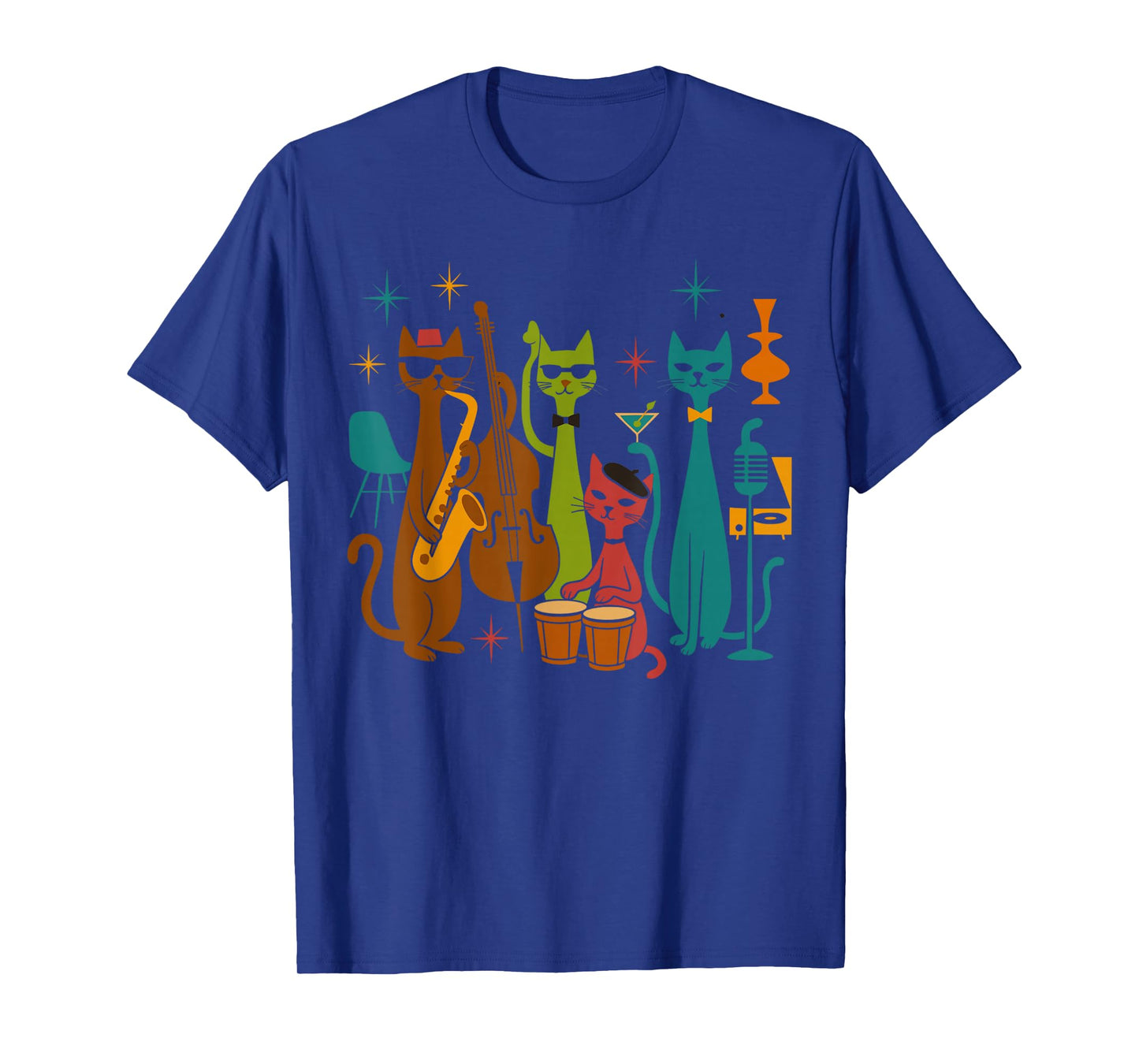 Vintage Mid Century Modern Look Cat Band 50s 60s Style T-Shirt