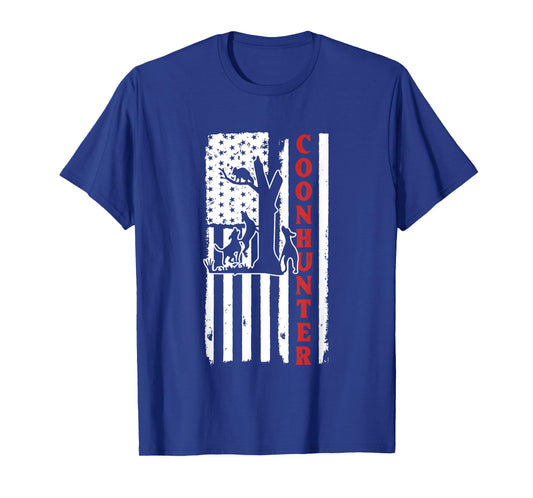 Raccoon Hunting Season USA Flag Coon Hunter T-Shirt