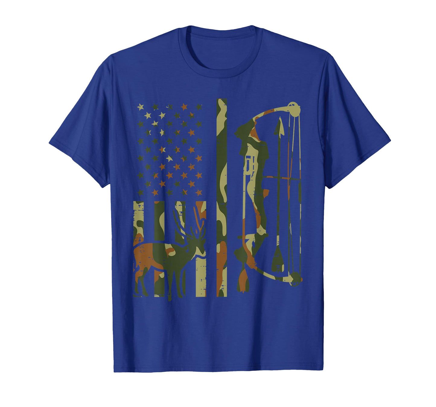 Camo Flag Deer Bow Hunting Patriotic Hunter Dad Archer T-Shirt