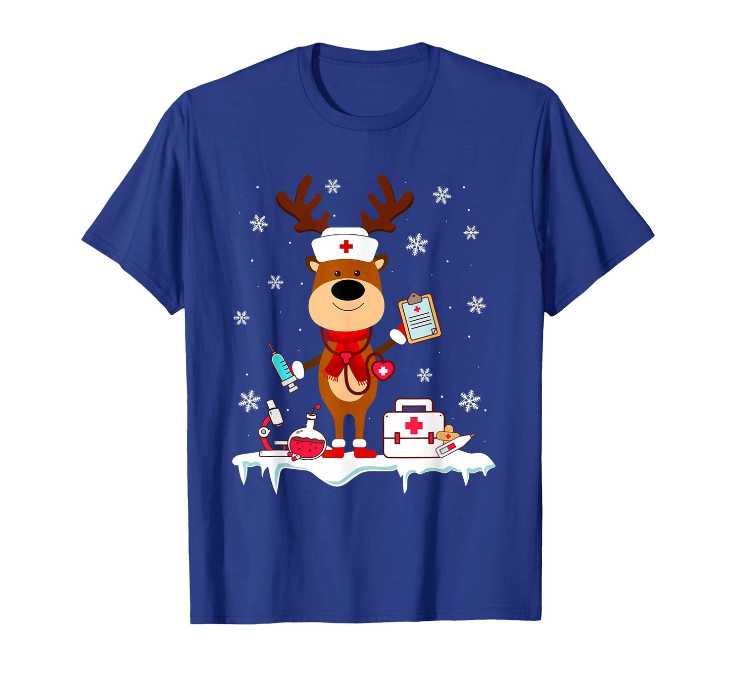 Christmas Nurse Reindeer Funny Xmas Scrub Top Nursing Women T-Shirt