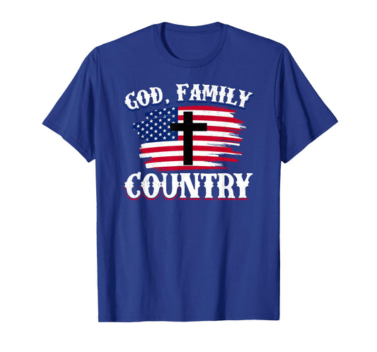 God Family Country American Flag Cross Christian Patriotic T-Shirt