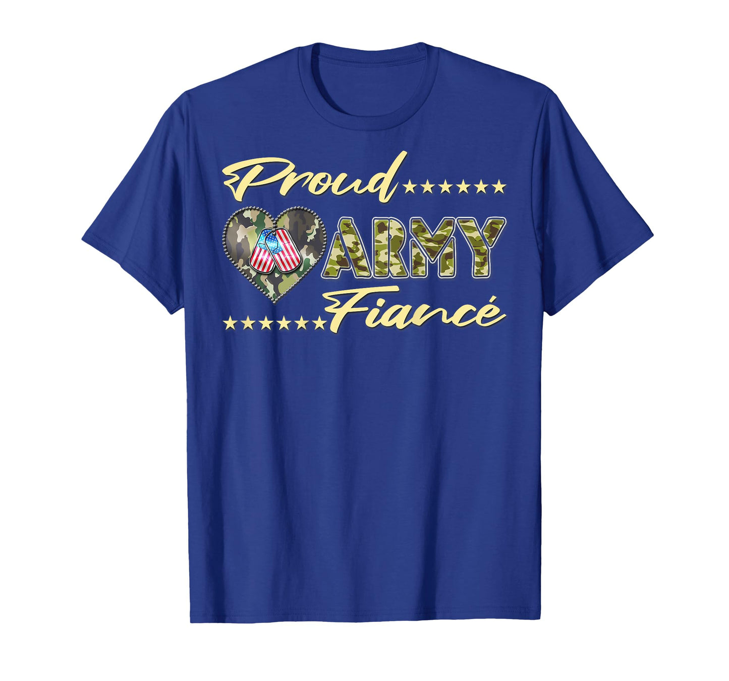 Mens Proud Army Fiance US Flag Dog Tag Heart Military Lover Gifts T-Shirt