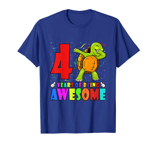 Kids 4th Birthday Party Dabbing Turtle - 4 Years Old Girls Boys T-Shirt