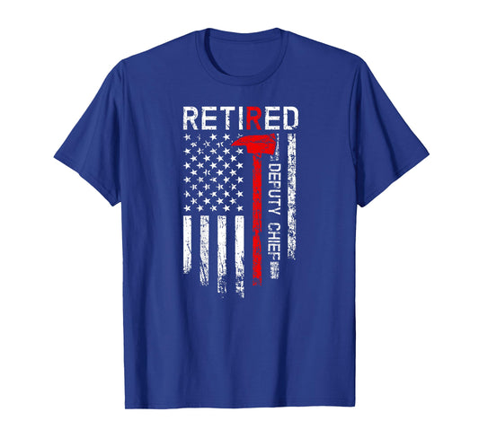 Retired Deputy Chief Firefighter USA Flag DESIGN ON BACK T-Shirt