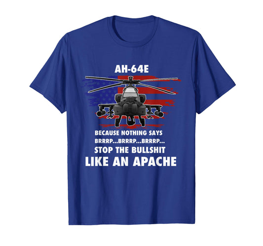 AH-64E Apache Helicopter Military and Veteran T-Shirt