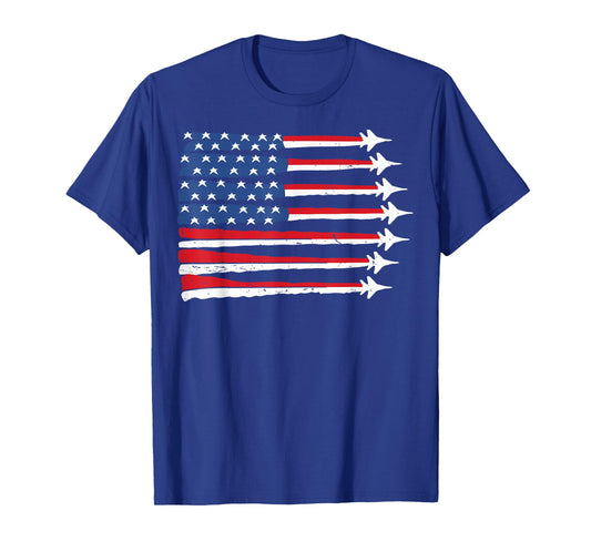 Patriotic USA Flag Fighter Jet 4th July Boy Red White & Blue T-Shirt
