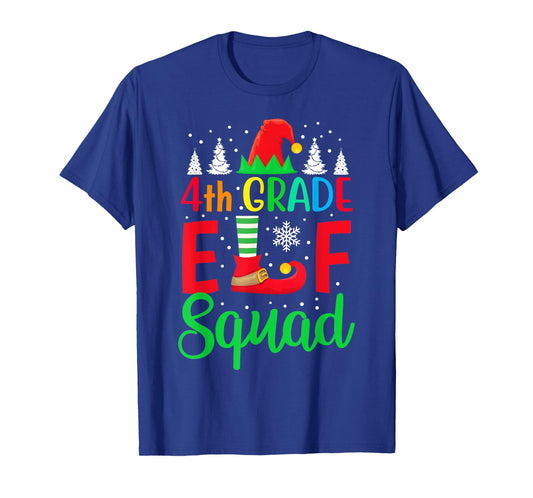 Christmas 4th Grade Pajama Kids Teacher 4th Grade ELF Squad T-Shirt