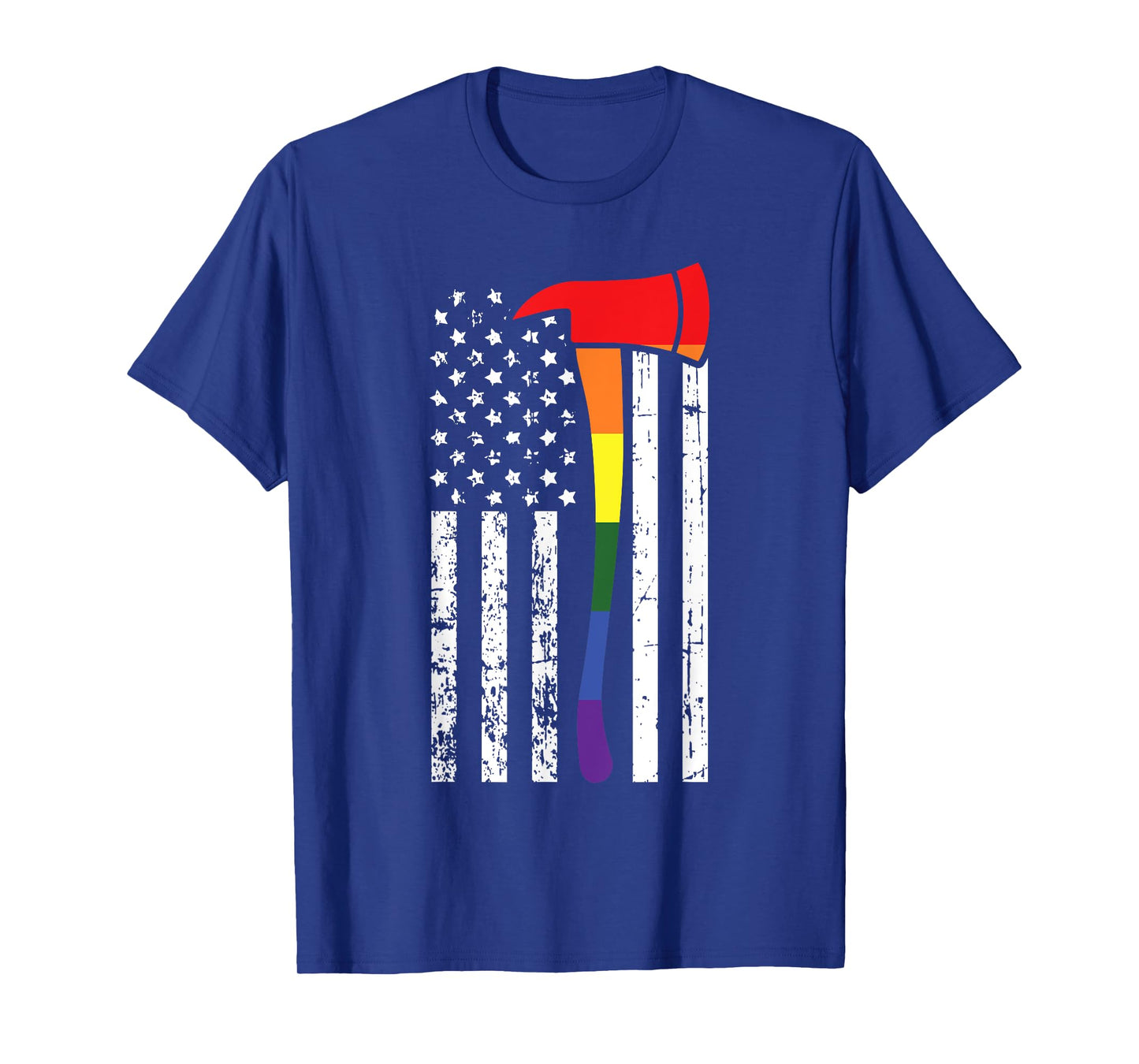 Firefighter American Flag LGBT-Q Gay Pride Flag Fireman Ally T-Shirt