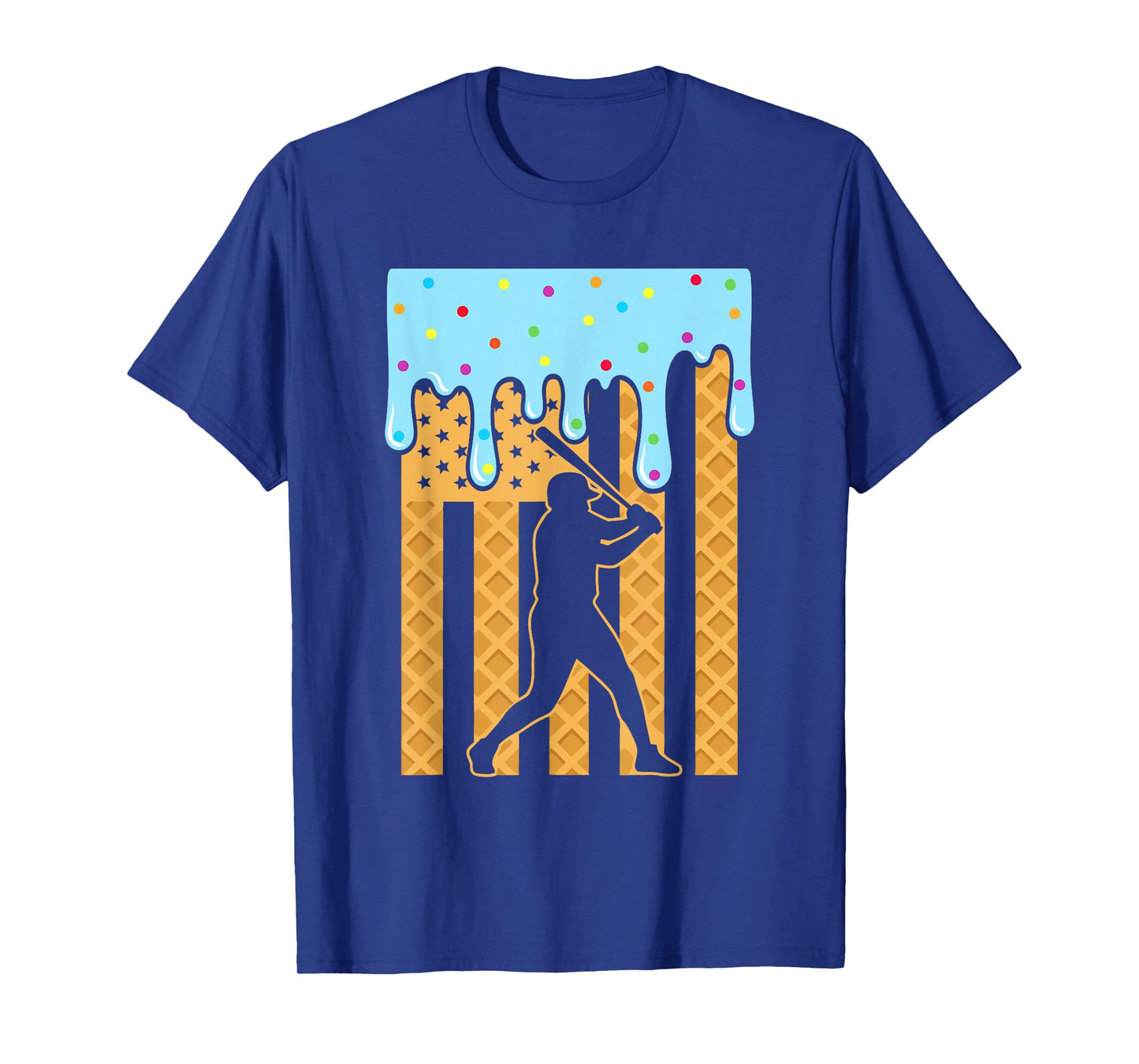 Baseball Drip Dripping Ice Cream Sport Player American Flag T-Shirt