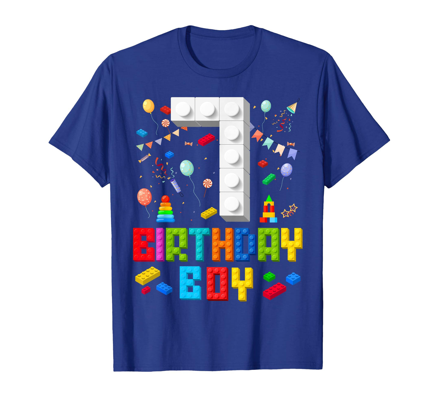 7th Birthday Boy Master Builder 7 Years Old Building Block T-Shirt