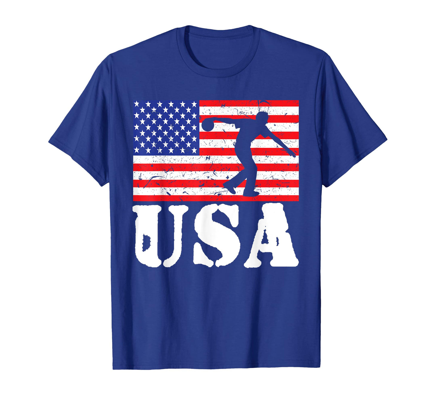 Distressed Bowling USA American Flag Vintage Bowler Player Women Girls Kids Men T-Shirt