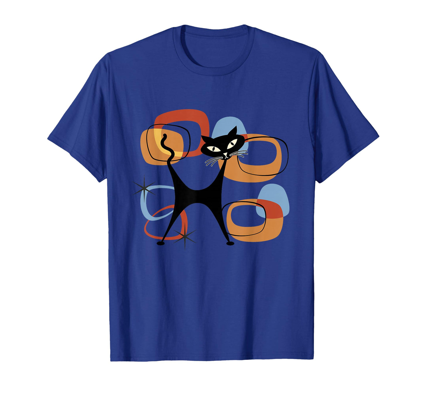 Midcentury Cat Mid Century Retro Atomic Age Space Beige Blue T-Shirt