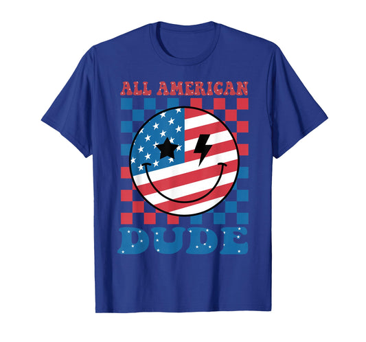 All American Dude Funny 4th July Boy Men USA Flag Patriotic T-Shirt