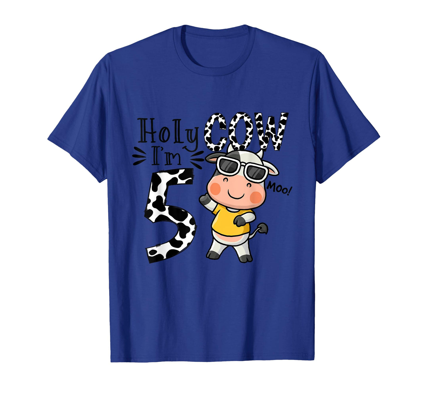Cute 5th Cow Farm Animals Bday Holy Cow I'm 5 Birthday Boy T-Shirt