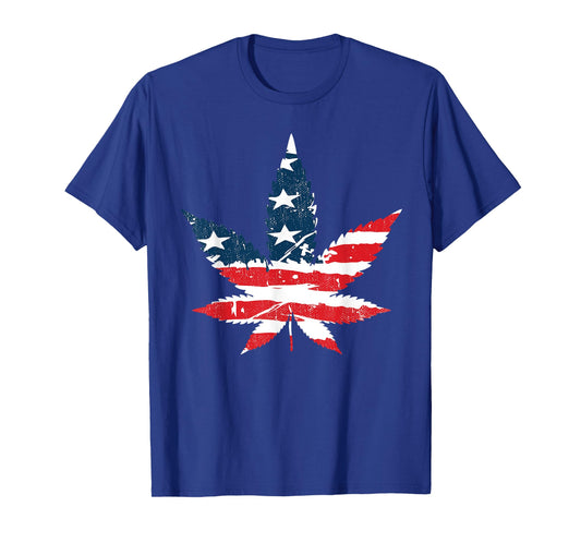American Marijuana Weed Leaf US Flag 4th of July T-Shirt for Women Men