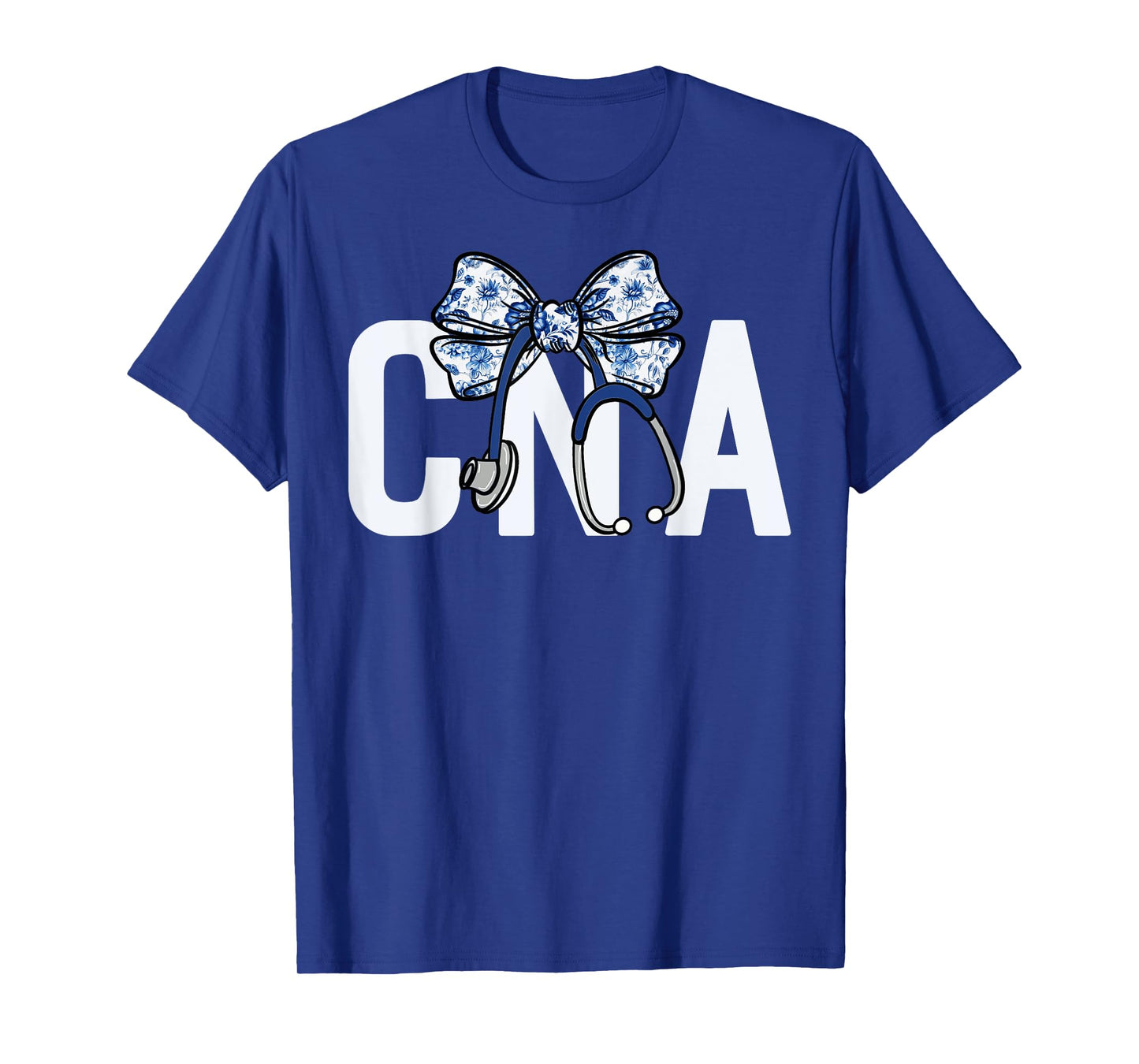 CNA Coquette Bow Nurse Stethoscope Nursing Floral Blue Women T-Shirt