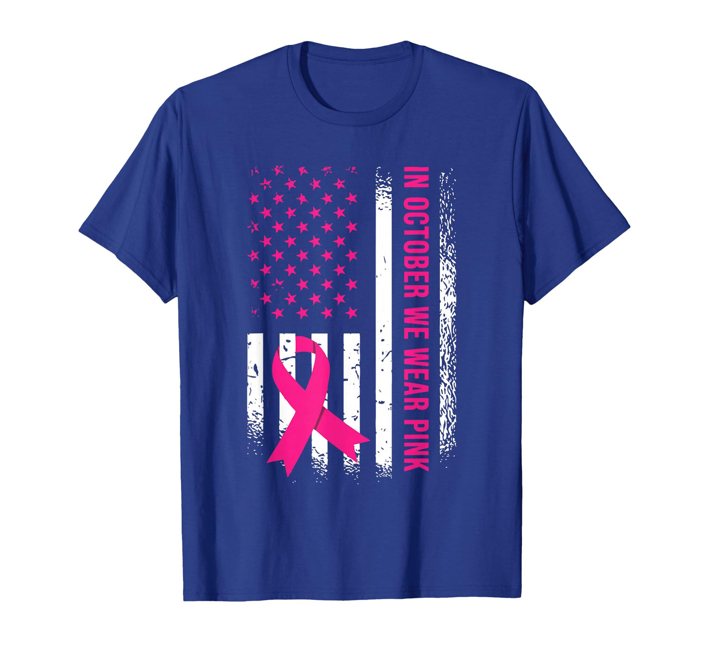 in October We Wear Pink American Flag T-Shirt