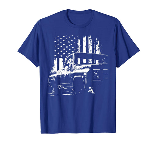 1970's Silverado C10 Silhouette Sqaurebody Roundeye USA Flag T-Shirt