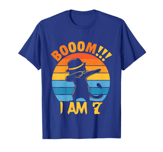 Kids 7th Birthday Cat Dabbing 7 Year Old Birthday Boy Girl T-Shirt