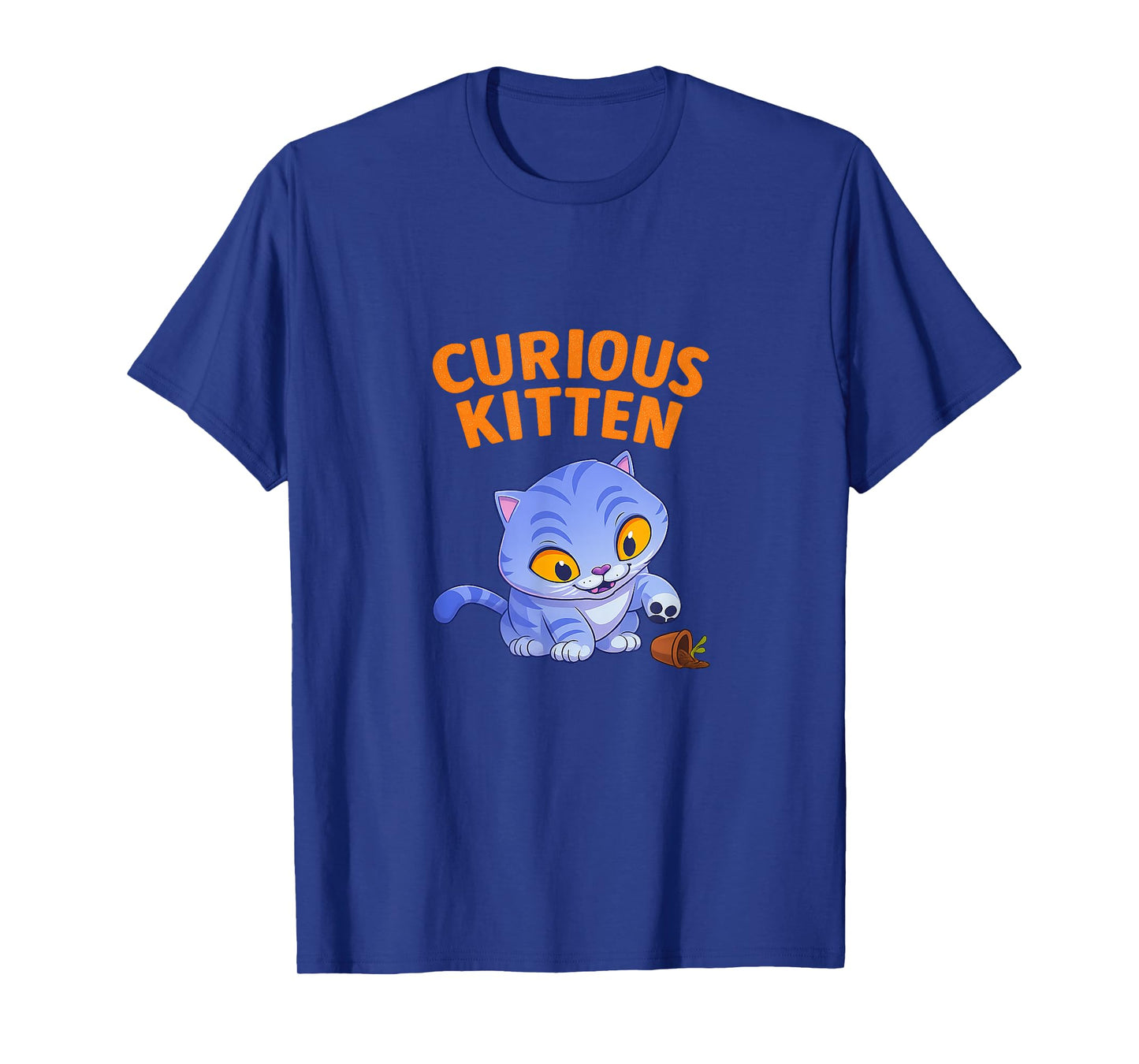 Derpy Curious Kitten with Plant Vase Funny Cat Graphic T-Shirt