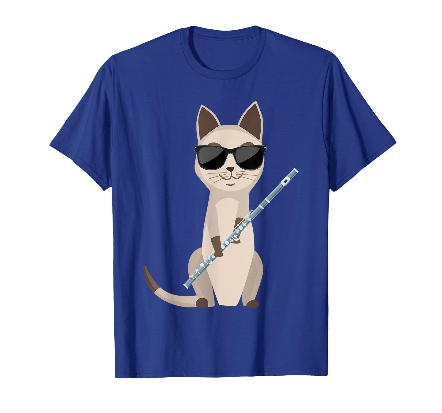 Funny Cat Wearing Sunglasses Playing Flute Flutist Cat T-Shirt for Men Women Girls Kids