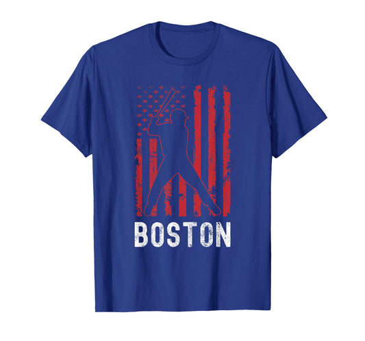 Boston Massachusetts American Flag Baseball Weathered T-Shirt