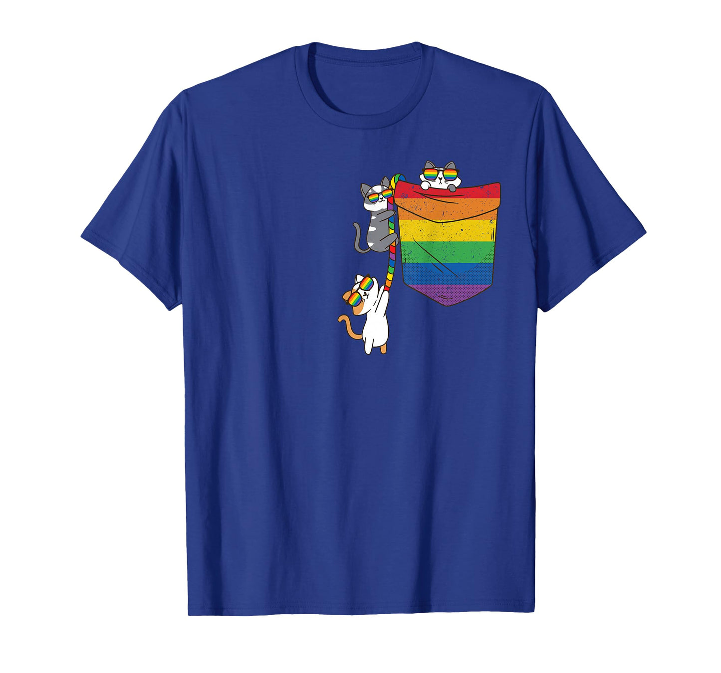 Funny Pocket Cute cat LGBT Animal Rainbow Flag Gay Pride T-Shirt