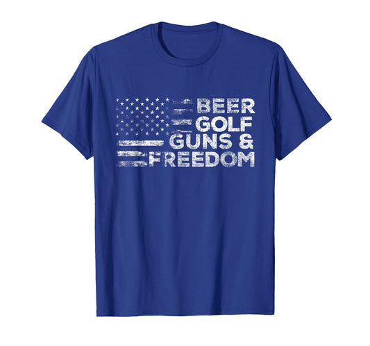 Beer Golf Guns & Freedom - USA American Flag Golfer Golfing T-Shirt for Women Men