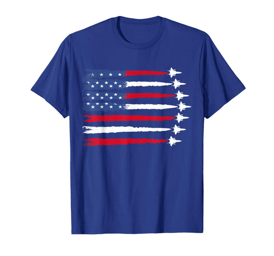 Patriotic Red White Blue USA Flag Fighter Jets 4th of July T-Shirt