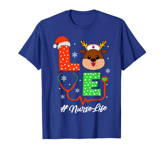 Christmas Nurse Scrub Tops For Women Love Reindeer Nurse T-Shirt