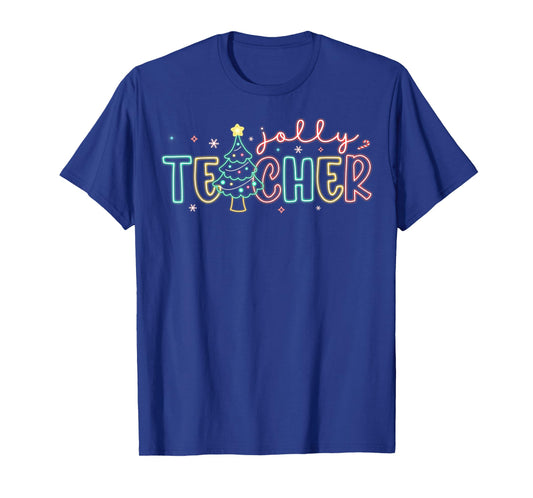 Christmas Jolly Teacher Xmas Tree Lights Student School T-Shirt