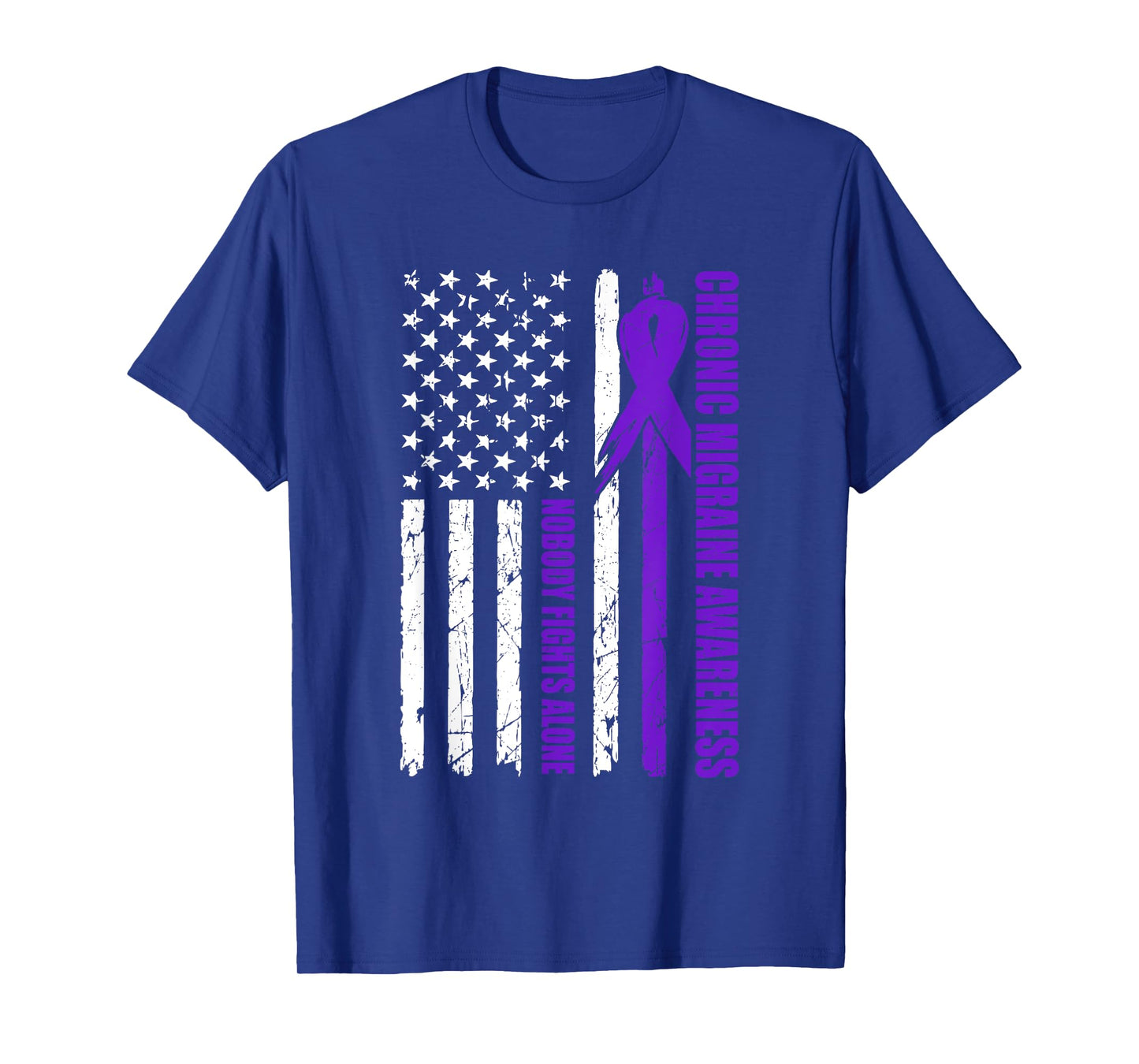 Chronic Migraine Awareness USA Flag Purple Ribbon Mens Dads T-Shirt