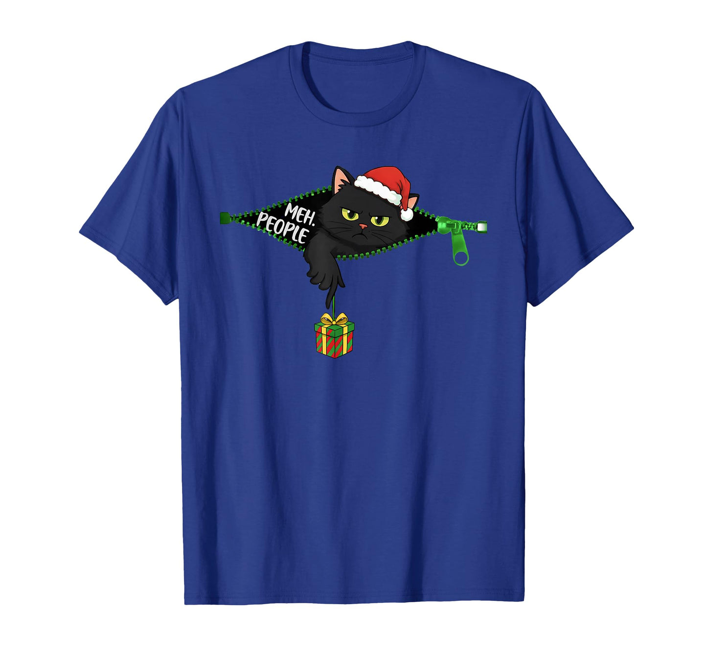 Funny Grumpy Black Cat Christmas Meh People Xmas T-Shirt
