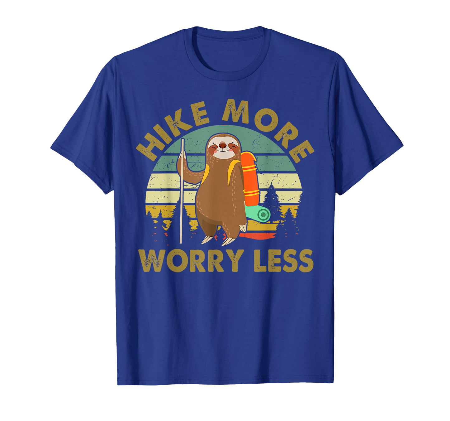 Funny Hike More Worry Less Men Women Sloth Hiking Gift Retro T-Shirt