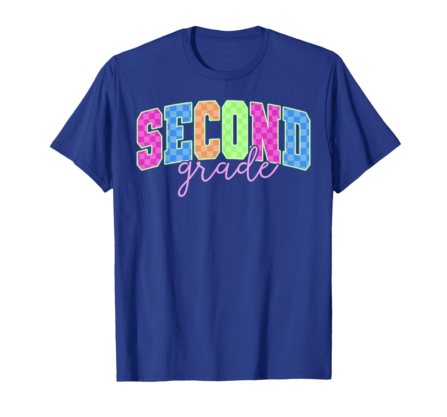 Back To School Neon Checkered Second Grade, Colorful Teacher T-Shirt