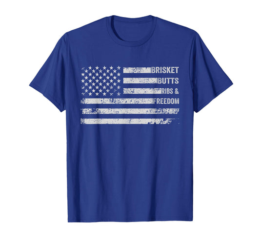 Brisket Butts Ribs and Freedom BBQ American Flag T-Shirt
