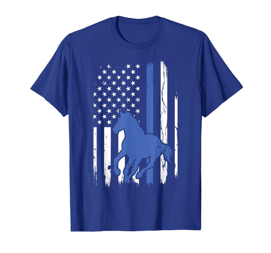 Vintage Patriotic Police Horse Thin Blue Line Mounted Patrol T-Shirt