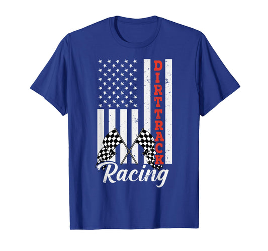 American Flag Dirt Track Racing Car Bike Driver Racer Women Kids Men T-Shirt