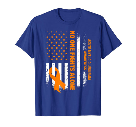 Nobody Fights Acute Myeloid Leukemia Alone USA Flag Women Men T-Shirt