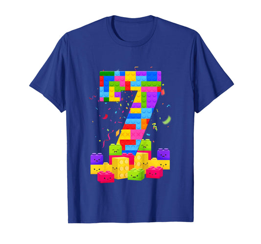 7 Years Old Builder Boy Girl Building Blocks 7th Birthday T-Shirt